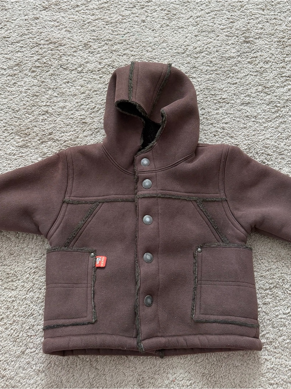 Miniman Infant Hooded Coat Button Up Lined Jacket Brown 12M